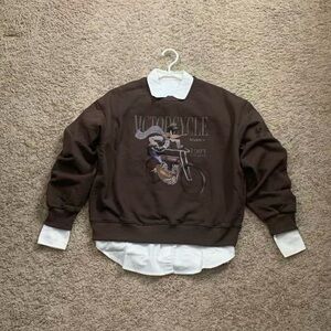 Trendy Brown Graphic Sweatshirt – 100% Cotton, Oversized Fit, New!